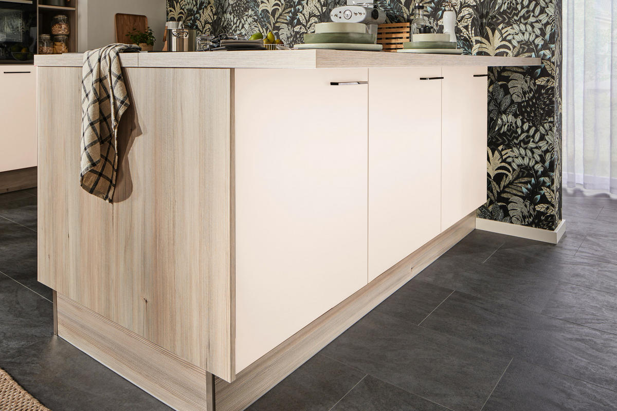 ECKKÜCHE  in Magnolie, Tannenholzfarben  - Tannenholzfarben/Magnolie, Design, Holzwerkstoff/Metall (121,6/280/150cm) - Xora