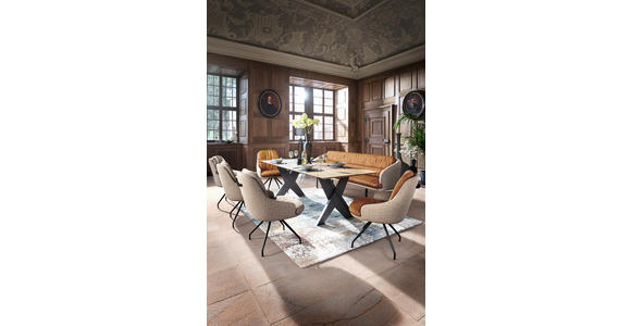 ARMLEHNSTUHL  Beinauswahl, Sitzfläche 360° drehbar, Stoff-/Lederauswahl Flachgewebe  Sandfarben  - Sandfarben/Schwarz, Design, Textil/Metall (60/86/66cm) - Dieter Knoll