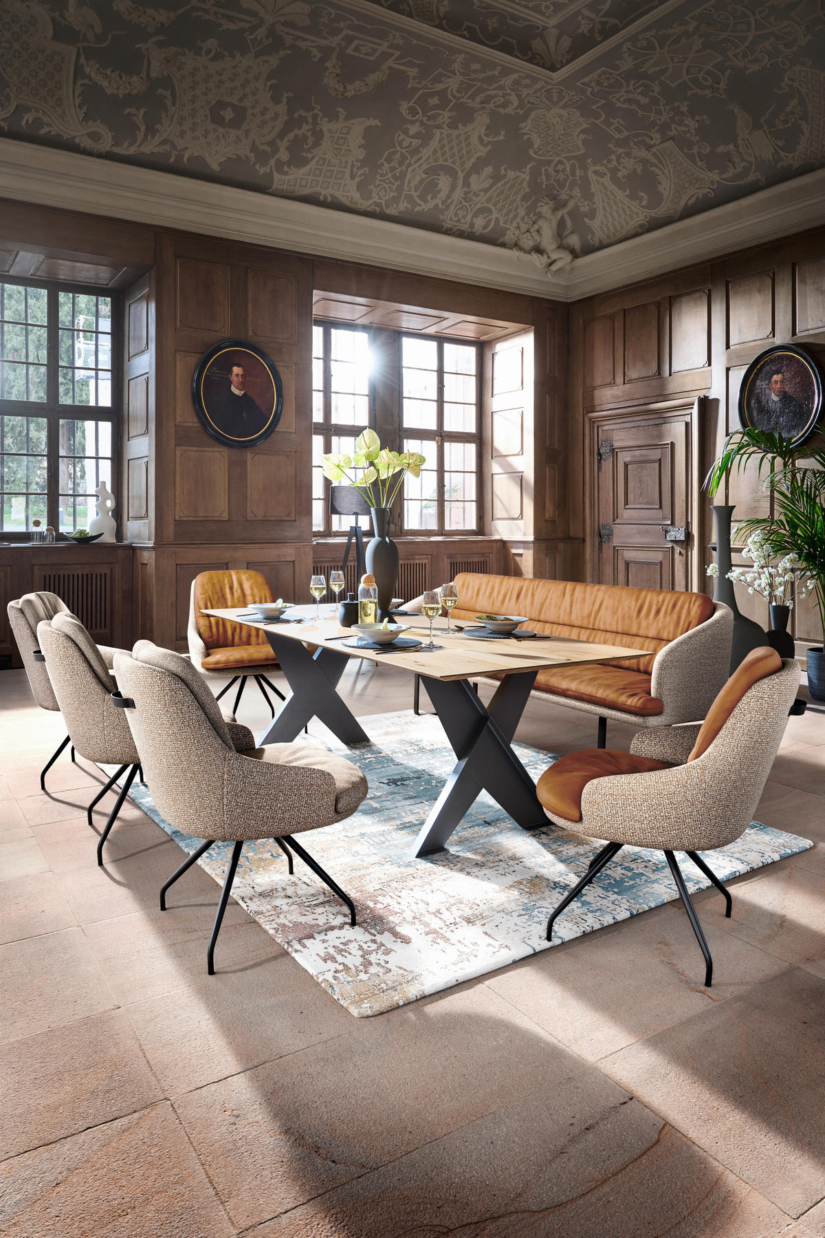 SITZBANK 255/89/68 cm Velours, Flachgewebe Beige, Rostfarben Metall  - Rostfarben/Beige, Design, Textil/Metall (255/89/68cm) - Dieter Knoll