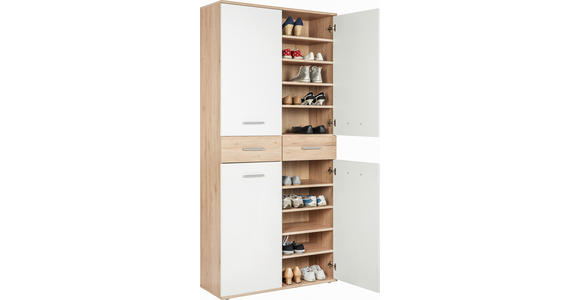 SCHUHSCHRANK 90/195/35 cm - Eichefarben/Silberfarben, Design, Holzwerkstoff/Kunststoff (90/195/35cm) - Xora