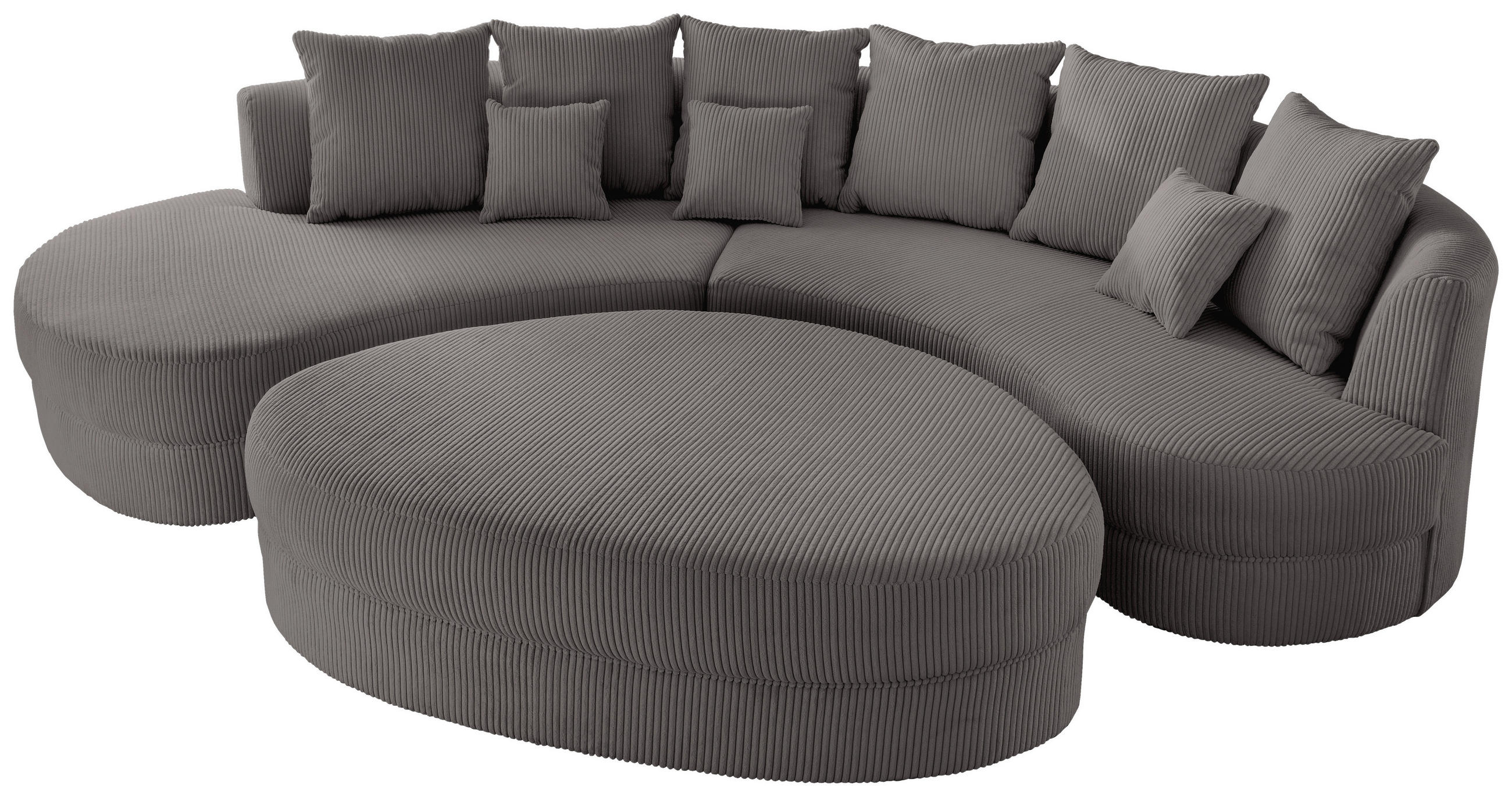 Wohnlandschaft inkl. HockerOttomane links, organische Form  in Cord Grau  - Schwarz/Grau, Design, Kunststoff/Textil (160/300cm) - Livetastic