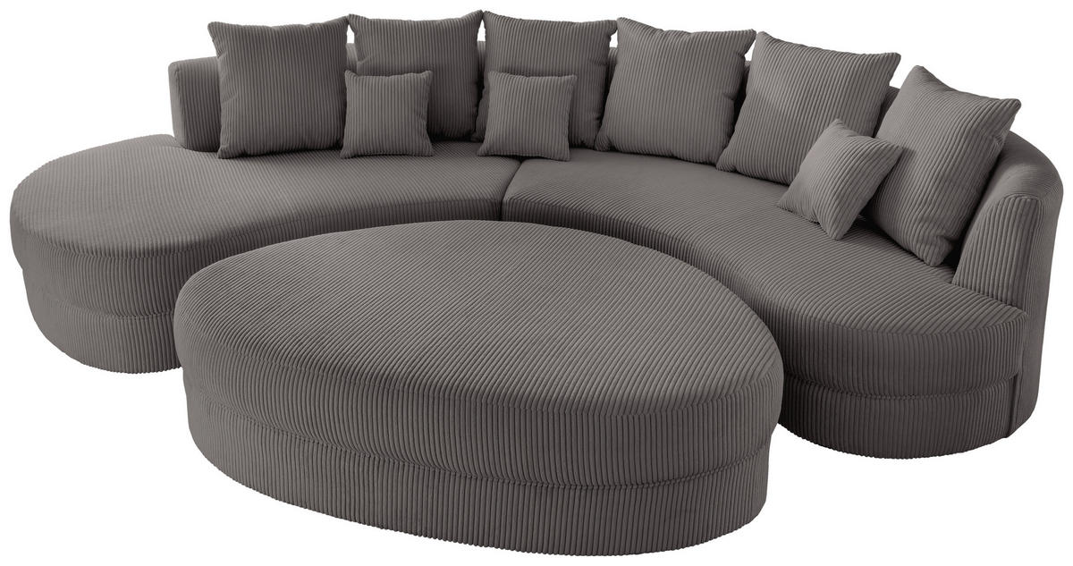 Wohnlandschaft inkl. Hocker Grau Cord  - Schwarz/Grau, Design, Kunststoff/Textil (160/300cm) - Livetastic