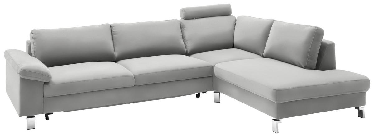ECKSOFA in Echtleder Hellgrau  - Chromfarben/Hellgrau, Design, Leder/Metall (281/200cm) - Pure Home Lifestyle