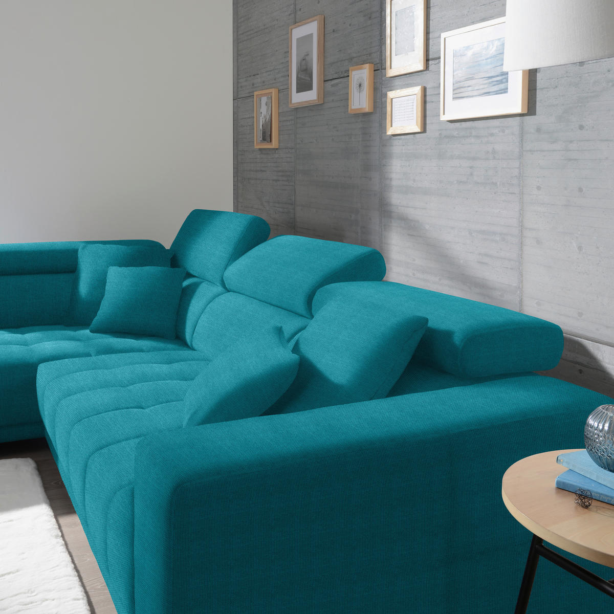 ECKSOFA in Mikrofaser Türkis  - Türkis/Chromfarben, Design, Textil/Metall (207/301cm) - Xora
