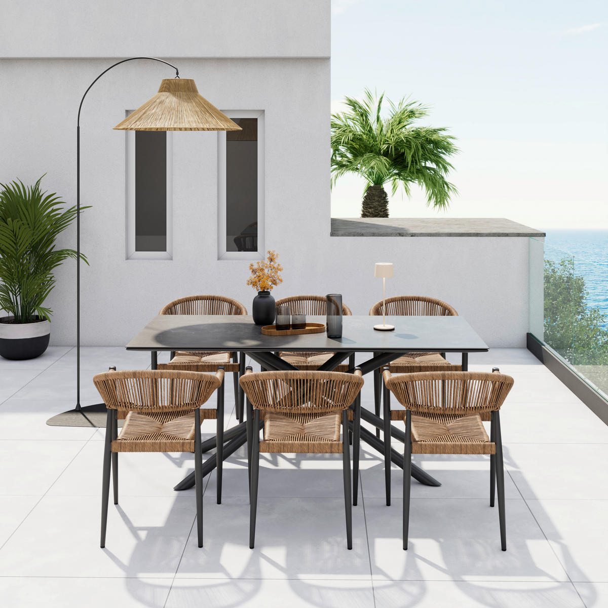 STAPELSESSEL Aluminium Anthrazit, Naturfarben  - Anthrazit/Naturfarben, KONVENTIONELL, Kunststoff/Metall (55/78/59.5cm) - Ambia Garden