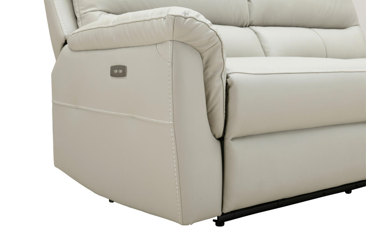 TROJMIESTNA POHOVKA, svetlosivá, pravá koža - čierna/svetlosivá, Design, koža/drevo (208/99/93cm) - Cantus