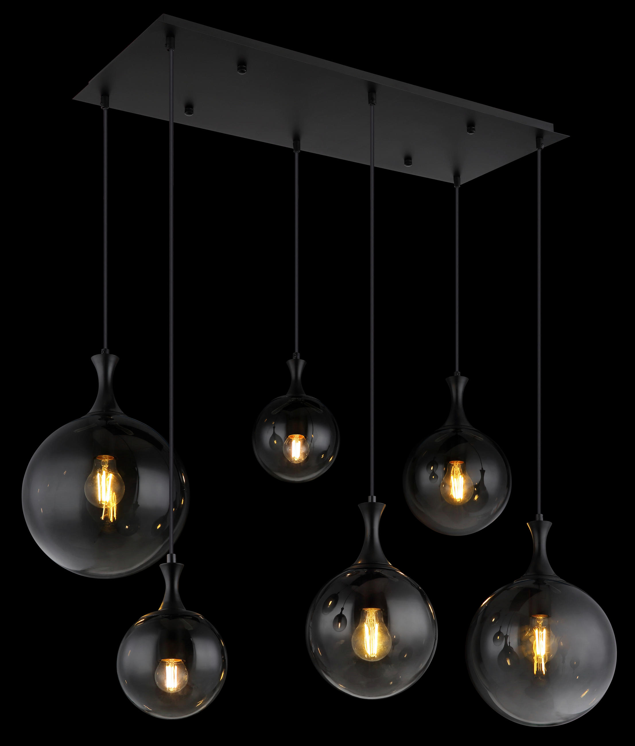 HÄNGELEUCHTE 97/48/141 cm    - Schwarz, Design, Glas/Kunststoff (97/48/141cm) - Globo