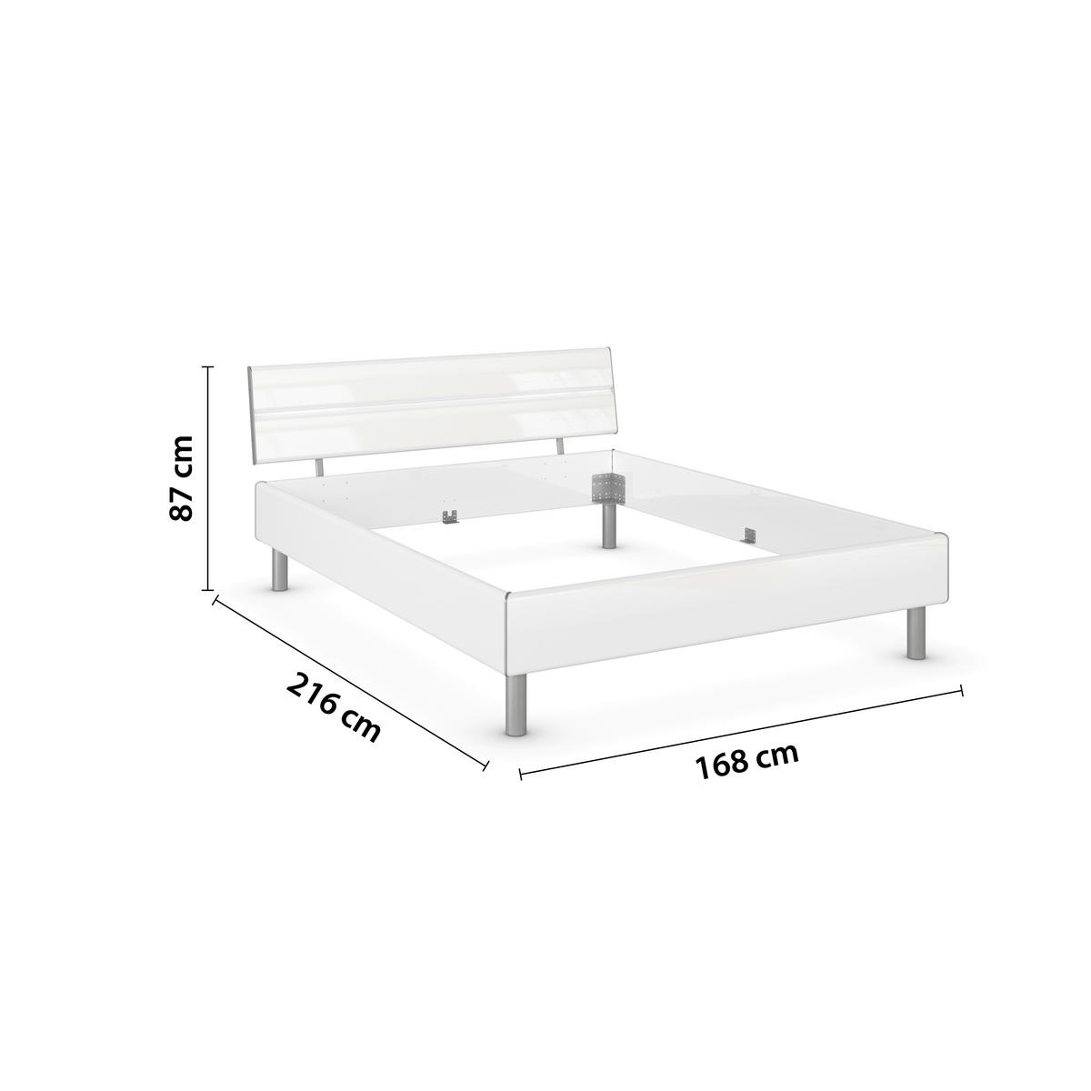 BETT 160/200 cm,  in Weiß Hochglanz,  - Weiß Hochglanz/Alufarben, Design, Metall (160/200cm) - Carryhome