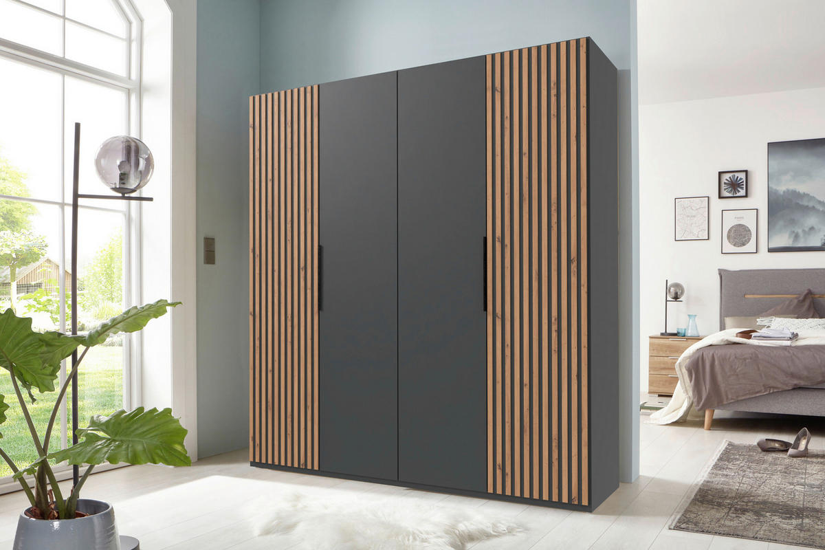 DREHTÜRENSCHRANK 200/216/58 cm 4-türig Graphitfarben, Eichefarben  - Eichefarben/Graphitfarben, MODERN, Holzwerkstoff/Metall (200/216/58cm) - MID.YOU