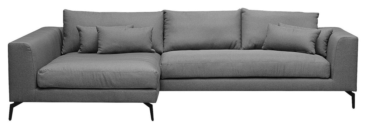 ECKSOFA Dunkelgrau Flachgewebe  - Dunkelgrau/Schwarz, Design, Textil/Metall (172/313cm) - Livetastic