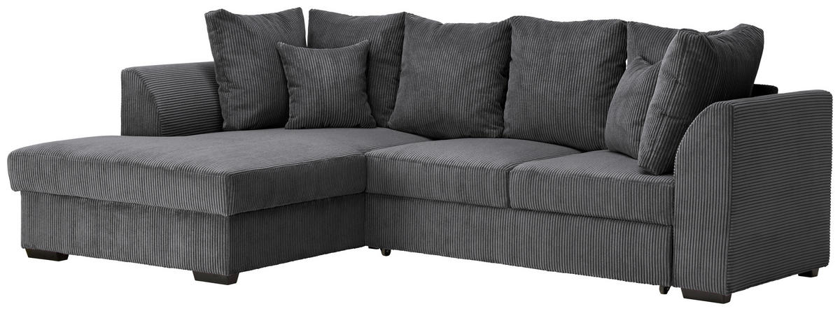 ECKSOFA inkl.Funktionen Anthrazit Cord  - Anthrazit/Schwarz, Design, Kunststoff/Textil (174/259cm) - Cantus