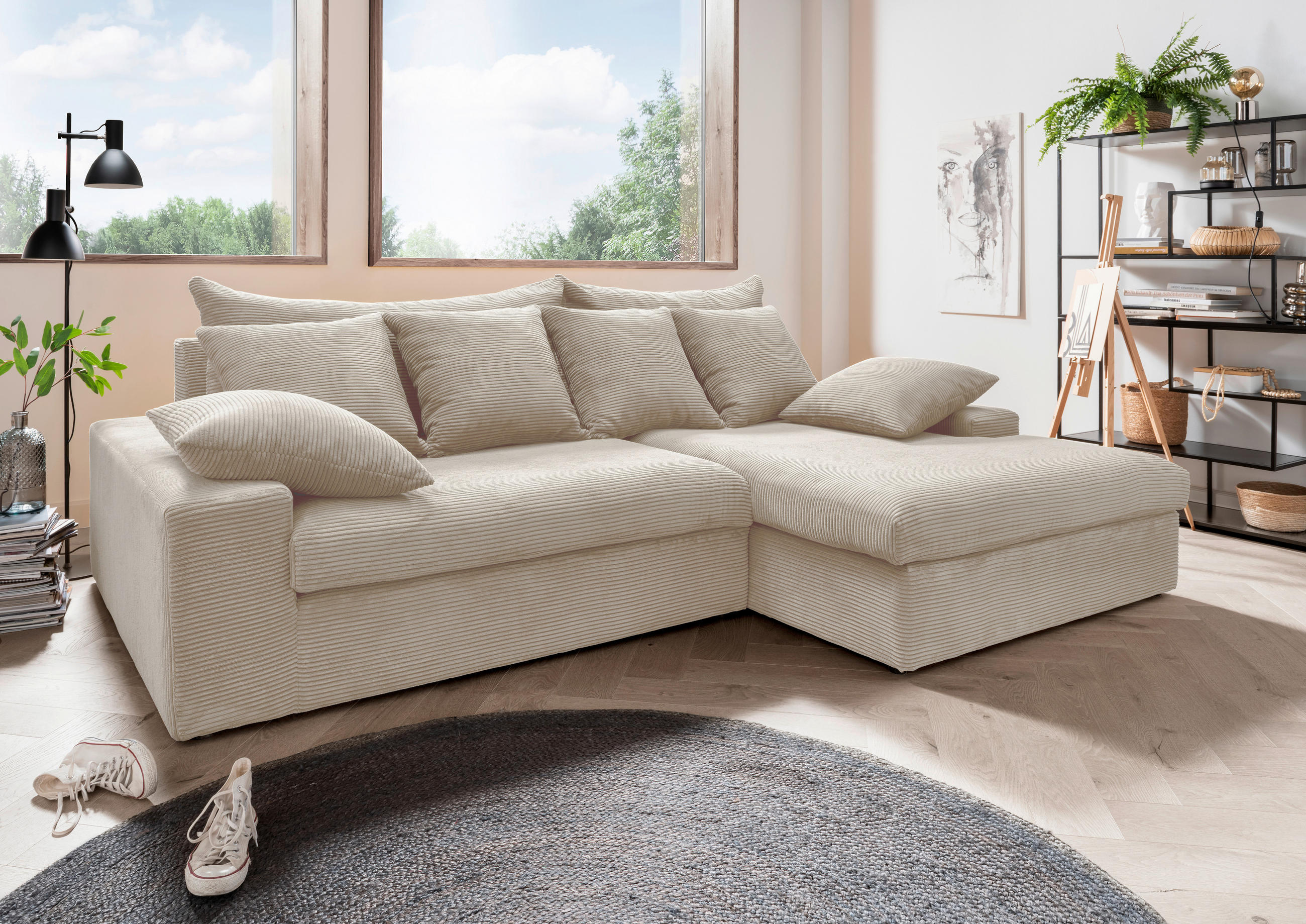 ECKSOFA in Cord Beige  - Beige/Schwarz, Modern, Kunststoff/Textil (278/200cm) - Livetastic