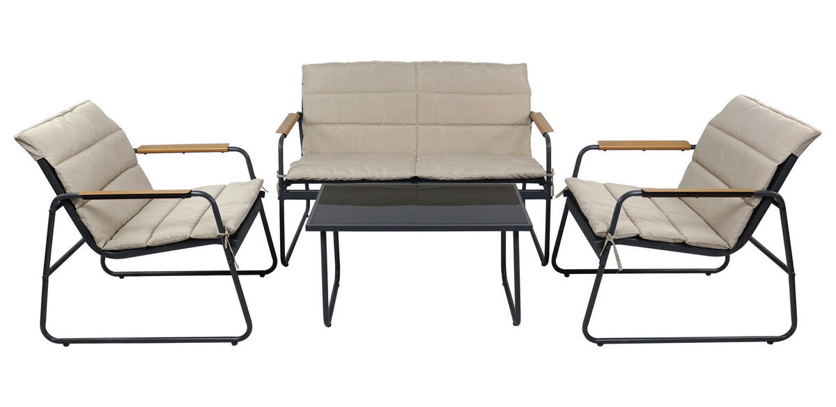 LOUNGEGARNITUR 4-teilig    - Creme/Schwarz, Modern, Glas/Kunststoff - MID.YOU