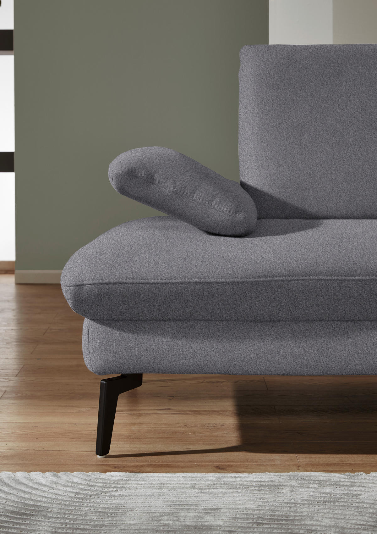 ECKSOFA in Chenille, Mikrofaser Grau  299/157 cm  - Schwarz/Grau, Design, Textil/Metall (299/157cm) - Dieter Knoll