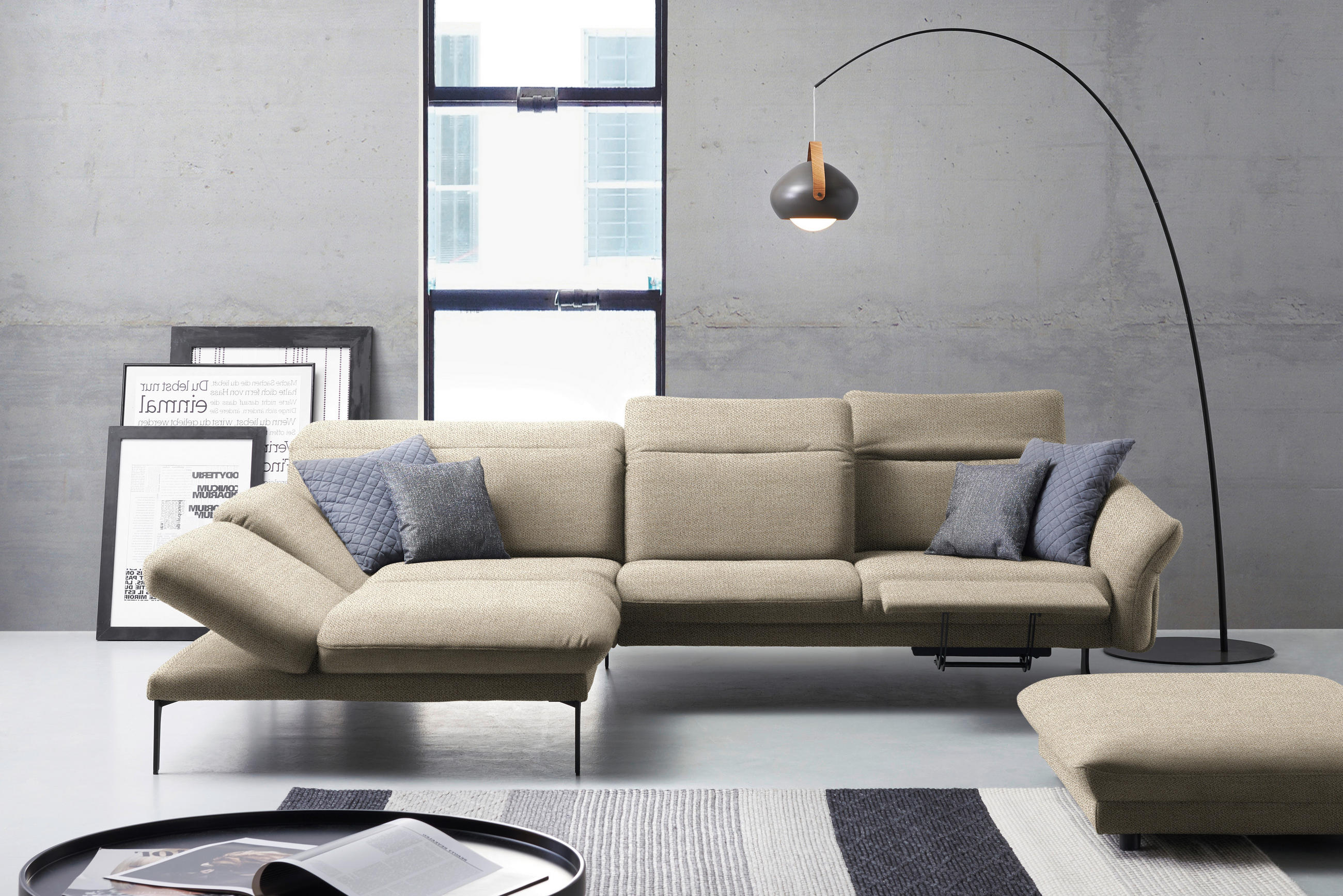 ECKSOFA in Webstoff Beige  - Anthrazit/Beige, Design, Textil/Metall (203/299cm) - Himolla