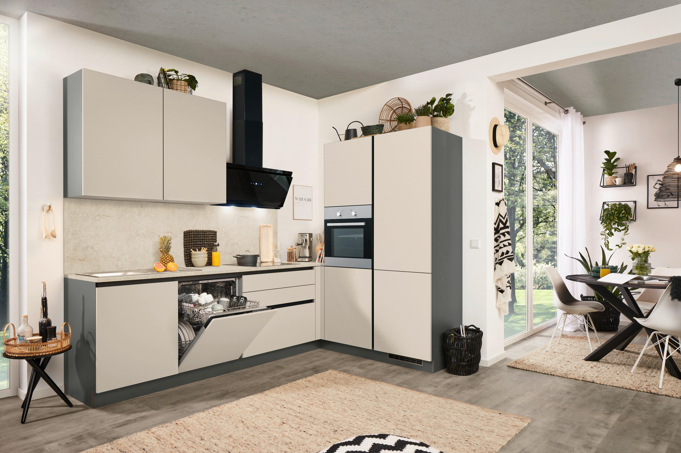 ECKKÜCHE 276/183 cm  in Anthrazit, Creme  - Anthrazit/Creme, Basics, Holzwerkstoff (276/183cm) - Welnova
