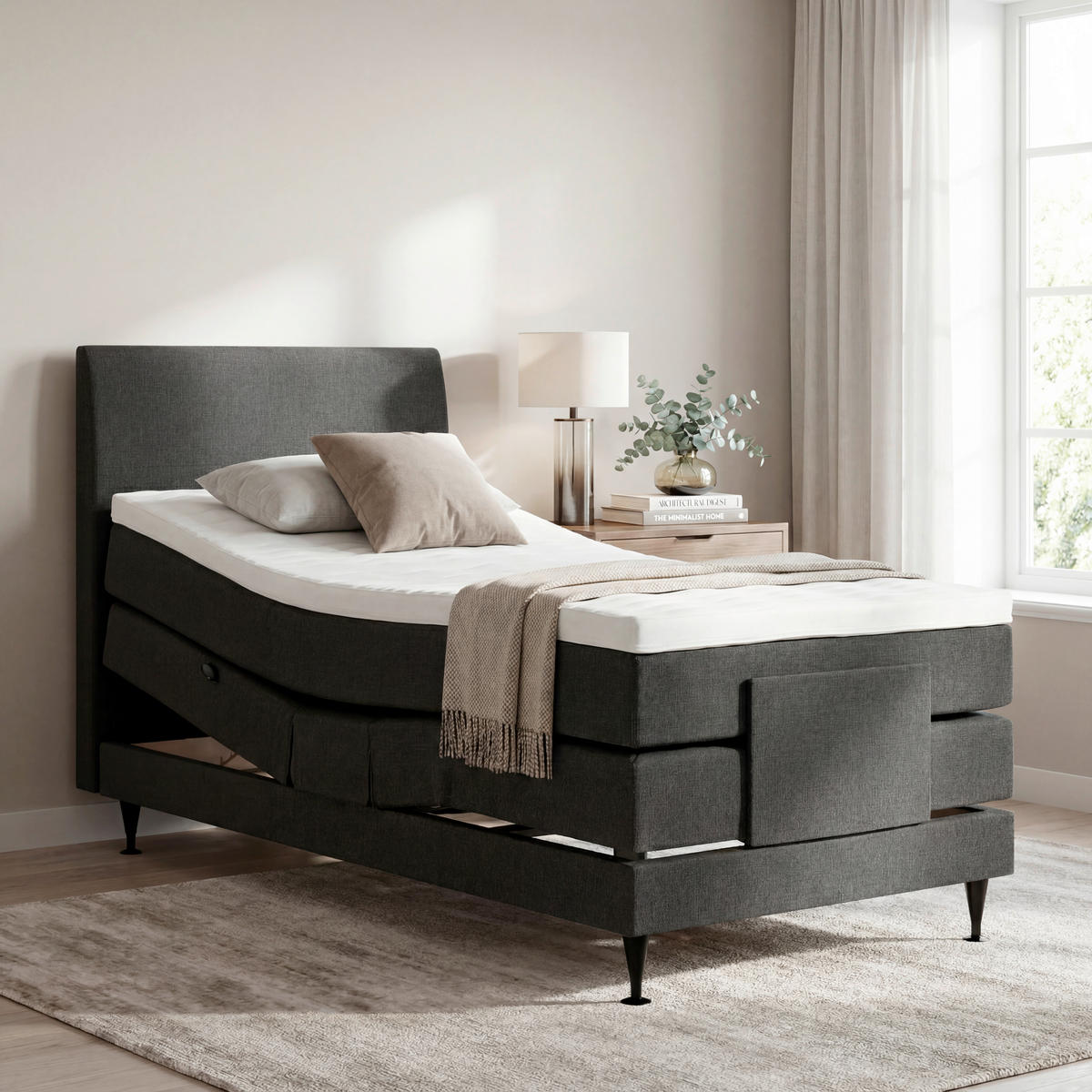 BOXSPRINGBETT 100/200 cm  Anthrazit  - Anthrazit/Schwarz, Konventionell, Holzwerkstoff/Textil (100/200cm) - Welnova