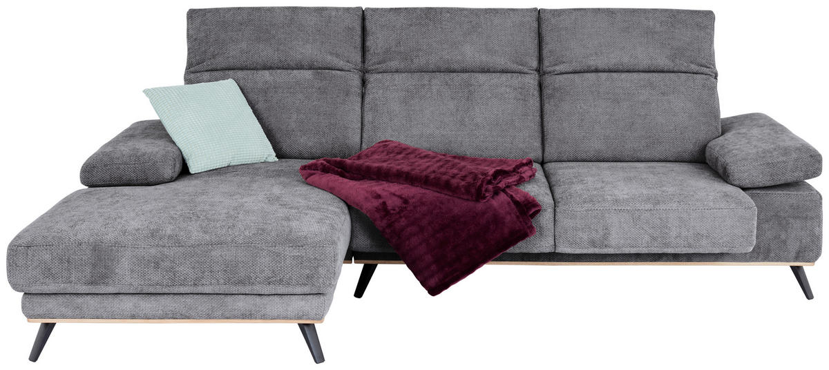 ECKSOFA in Struktur Grau  - Schwarz/Grau, Modern, Textil/Metall (194/283cm) - MID.YOU