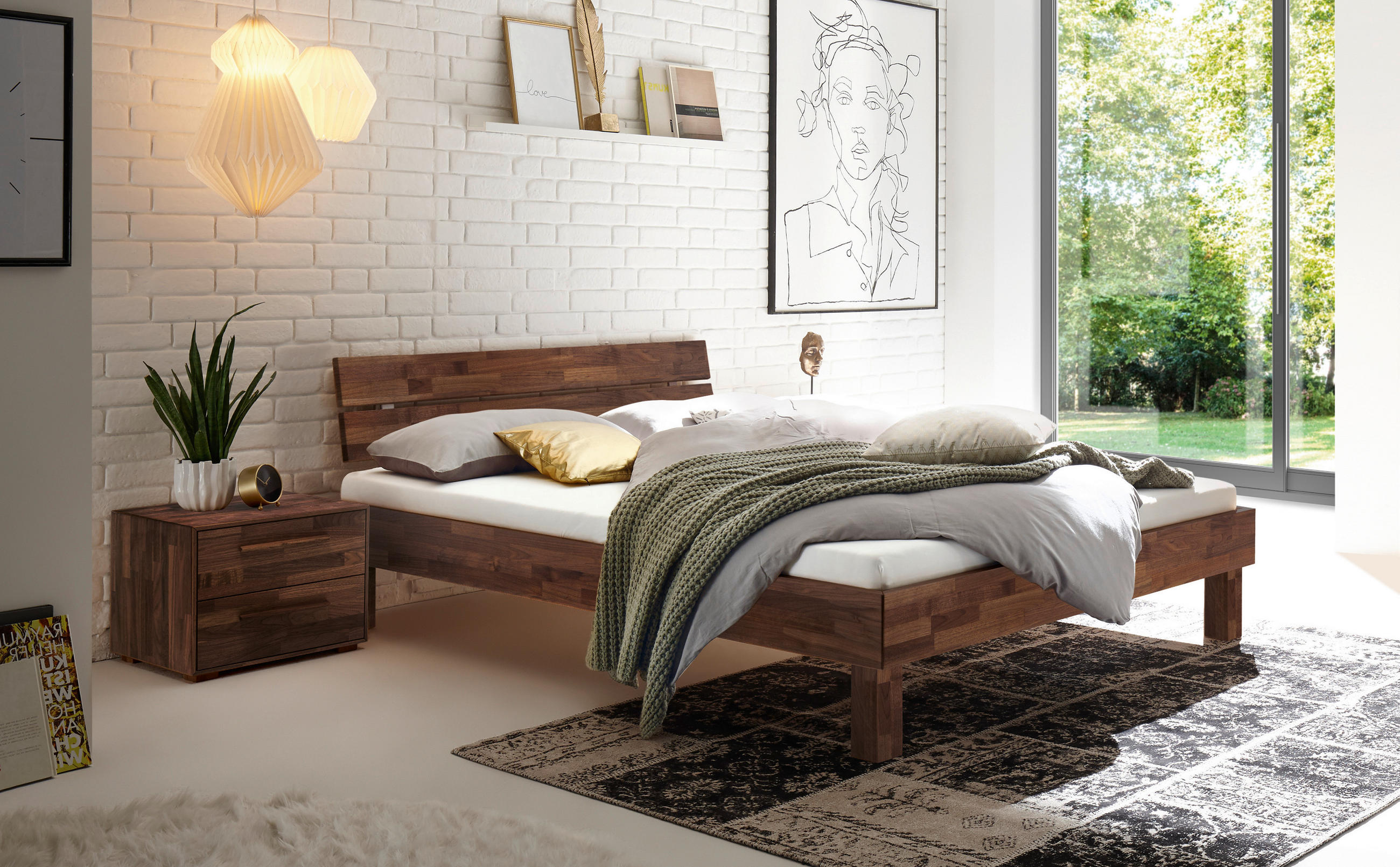 BETT 200/200 cm  in Nussbaumfarben  - Nussbaumfarben, Natur, Holz (200/200cm) - Hasena