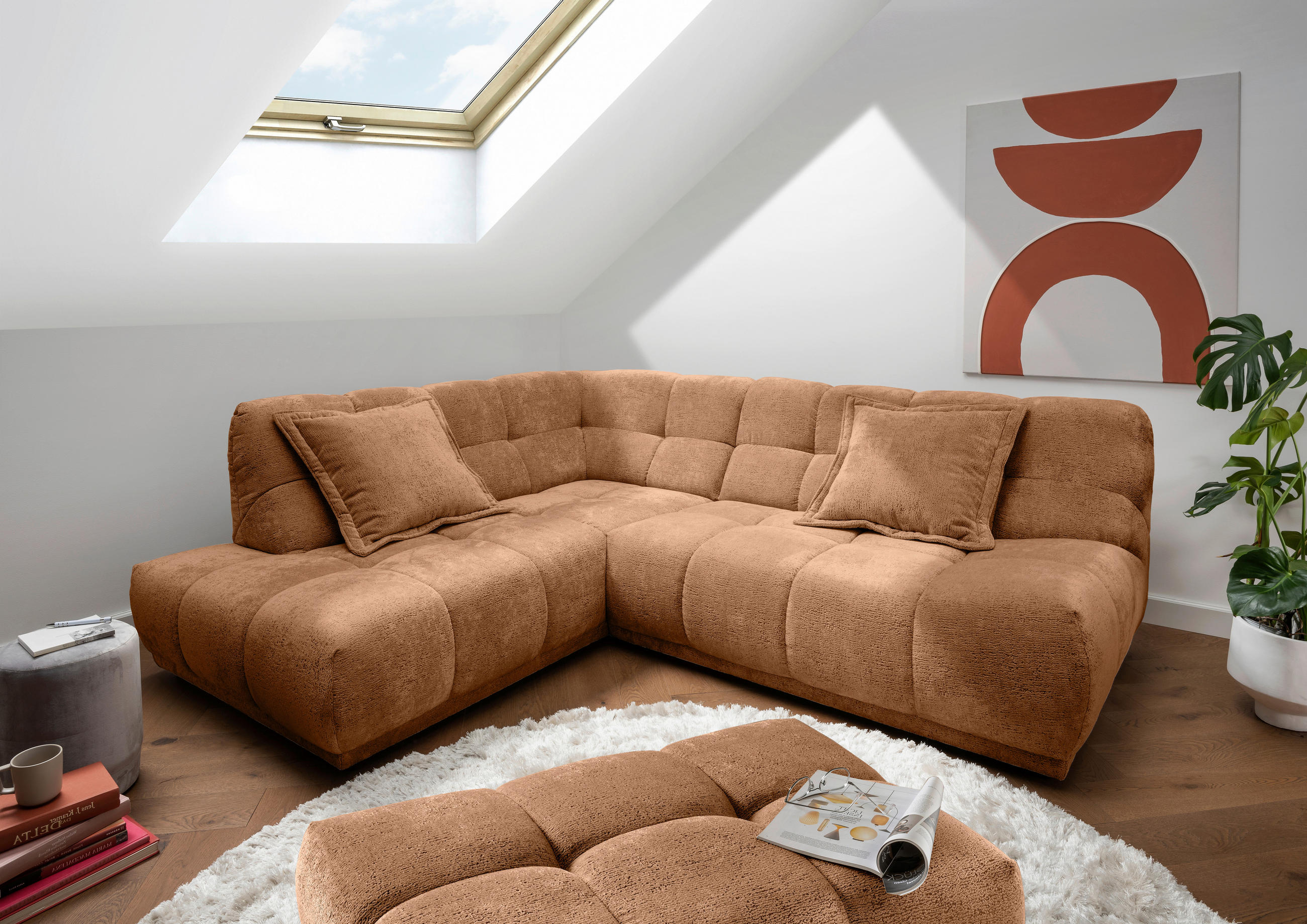 ECKSOFA Chenille Koralle  - Koralle/Schwarz, Modern, Kunststoff/Textil (203/254cm) - Livetastic