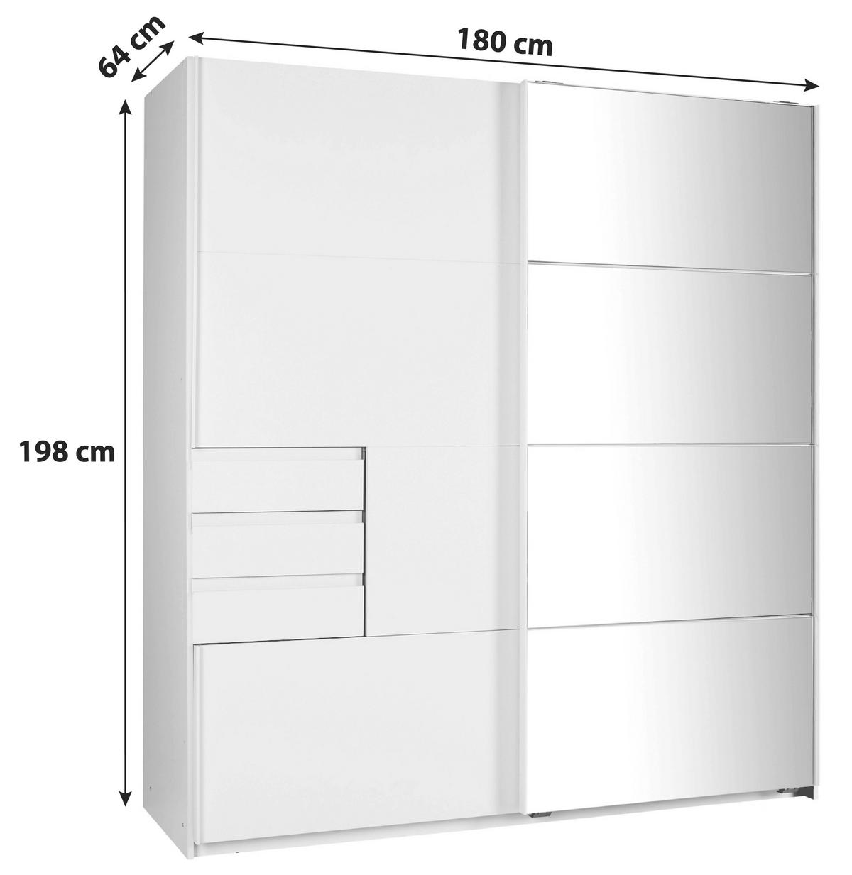 SCHWEBETÜRENSCHRANK 180/198/65 cm 2-türig Weiß  - Eichefarben/Schwarz, KONVENTIONELL, Glas/Holzwerkstoff (180/198/65cm) - MID.YOU