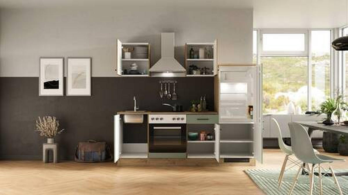 KUCHYŇSKÁ LINKA CARA - černá/zelená, Moderní, kov/kompozitní dřevo (220cm) - FlexWell