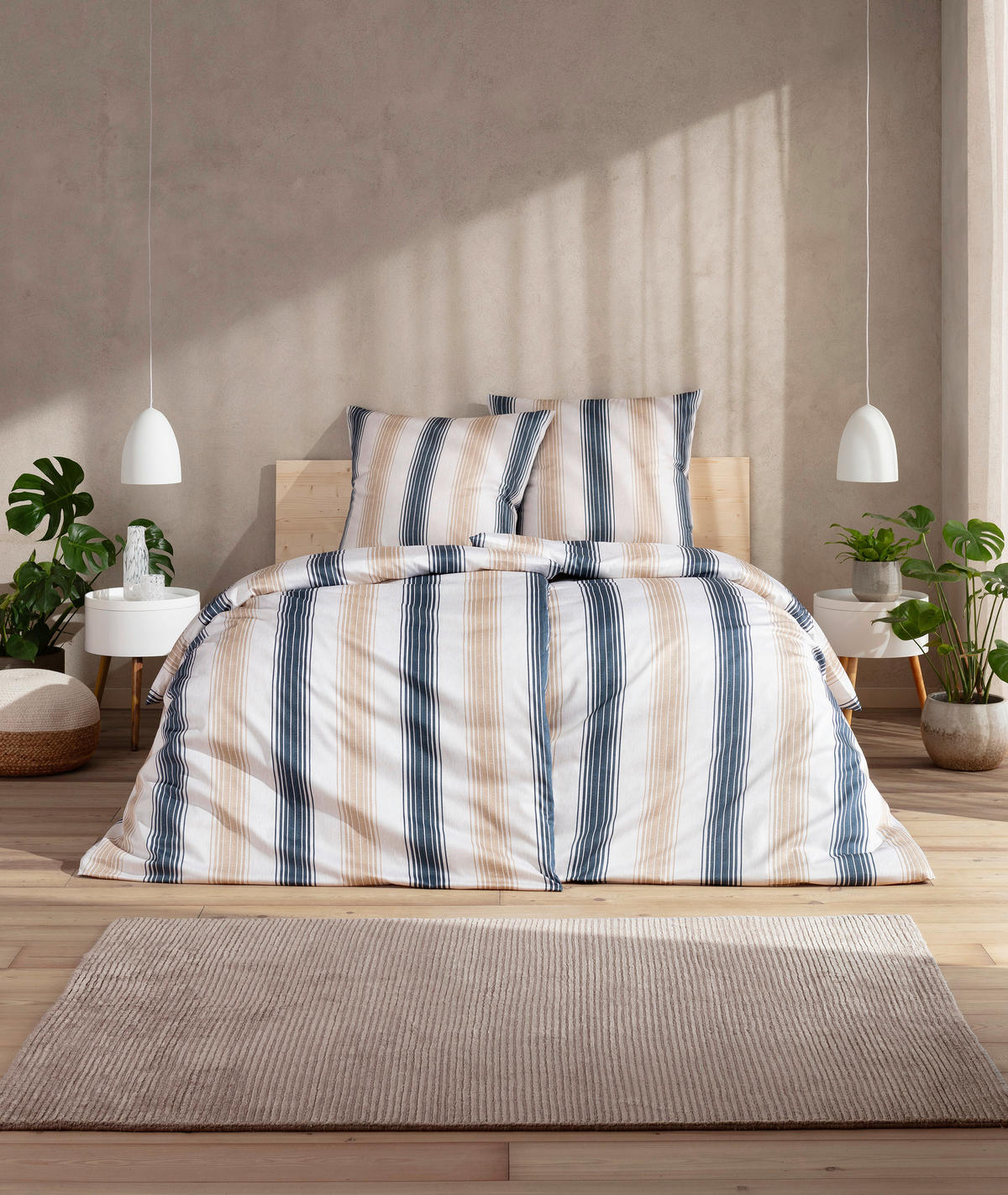BETTWÄSCHE Natürlich Estella Makosatin 155/220 cm  - Dunkelblau, Design, Textil (155/220cm) - Estella