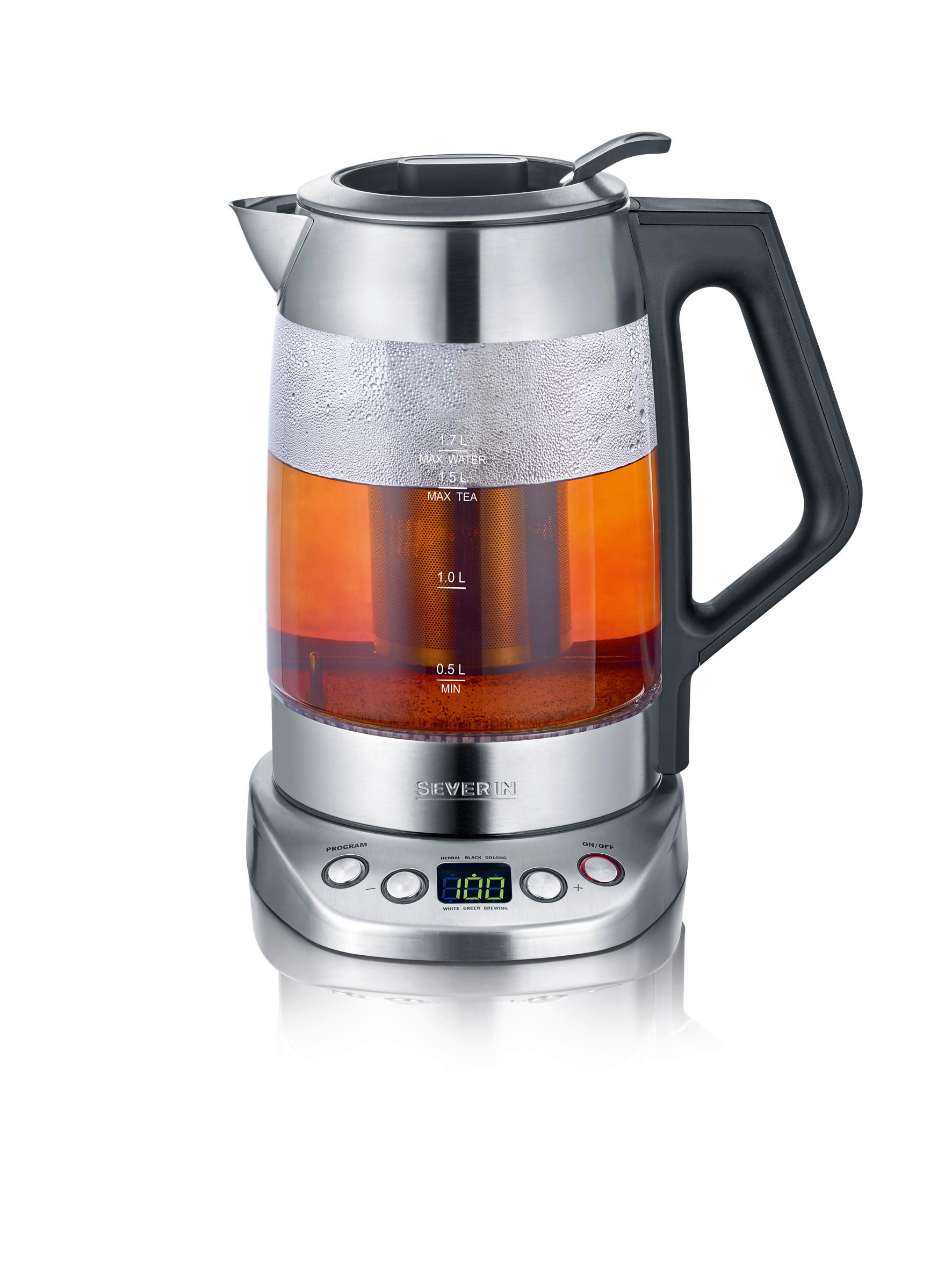 WASSERKOCHER WK 3479 1.7 l - Edelstahlfarben, KONVENTIONELL, Glas/Metall (21/27/23cm) - Severin