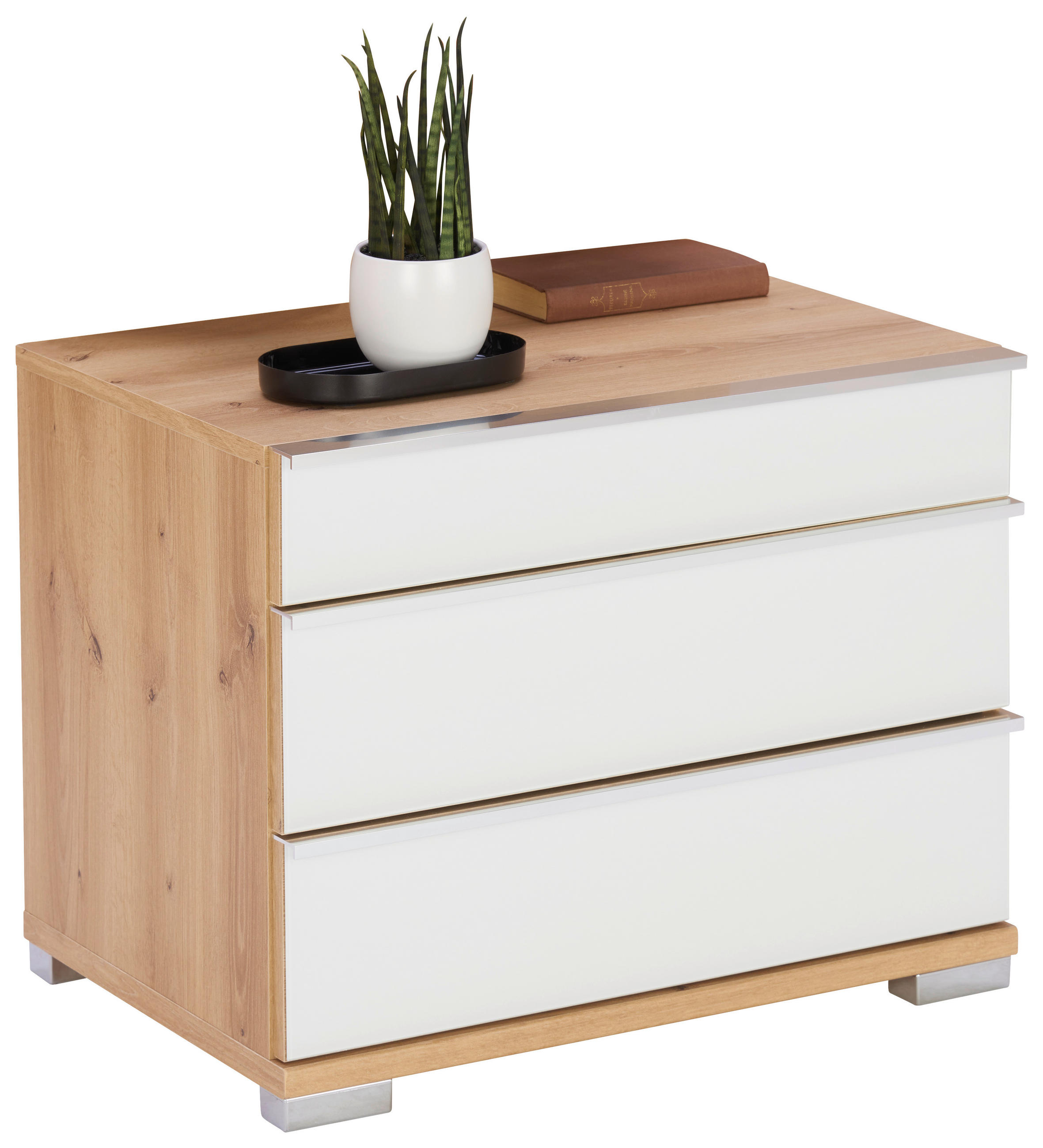 NACHTSCHRANKSET 60/48/42 cm  - Chromfarben/Eiche Bianco, KONVENTIONELL, Glas/Holzwerkstoff (60/48/42cm) - Venda
