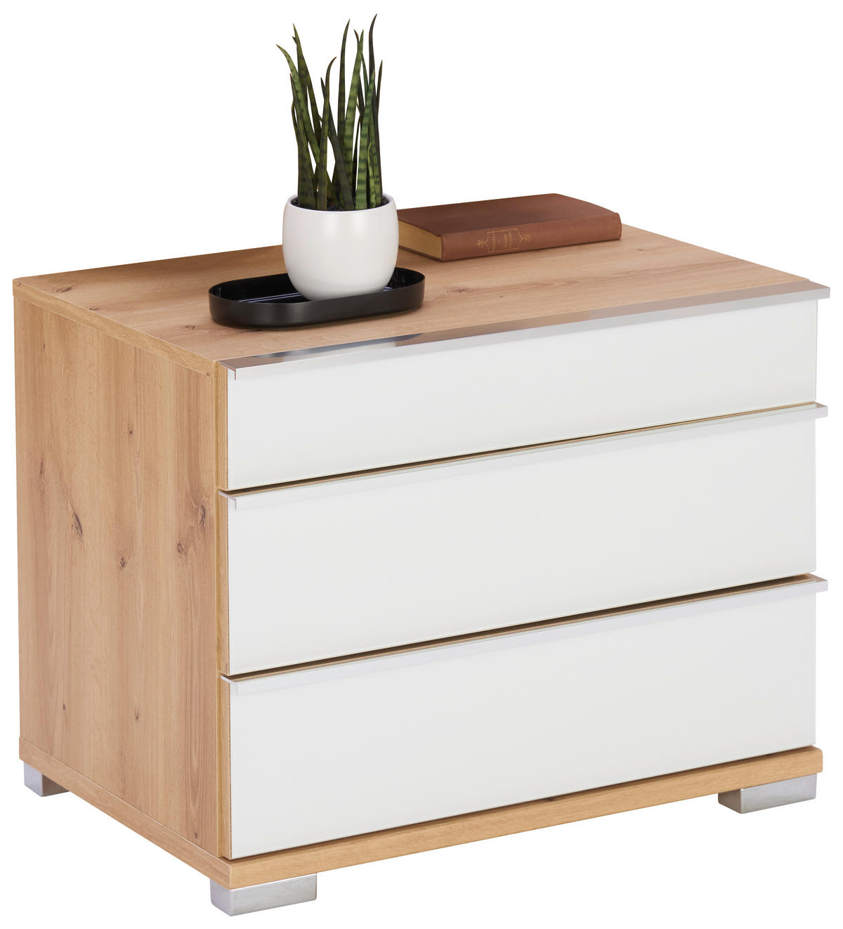 NACHTSCHRANKSET 60/48/42 cm  - Chromfarben/Eiche Bianco, KONVENTIONELL, Glas/Holzwerkstoff (60/48/42cm) - Venda