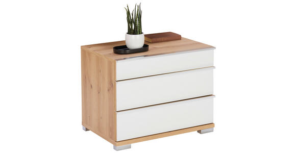 NACHTKÄSTCHENSET in Weiß, Eiche Bianco - Chromfarben/Eiche Bianco, KONVENTIONELL, Glas/Holzwerkstoff (60/48/42cm) - Venda