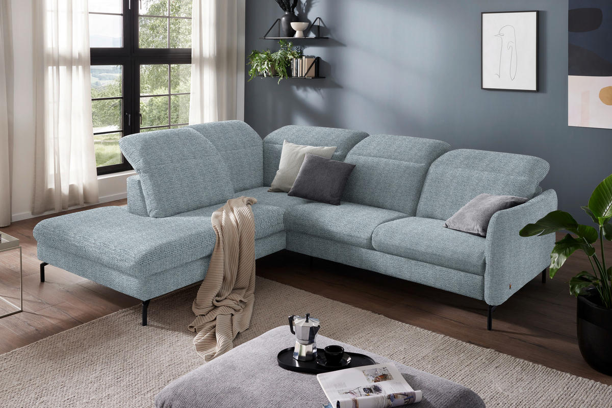 ECKSOFA in Flachgewebe Hellblau  - Schwarz/Hellblau, Design, Textil/Metall (233/299-313cm) - Dieter Knoll