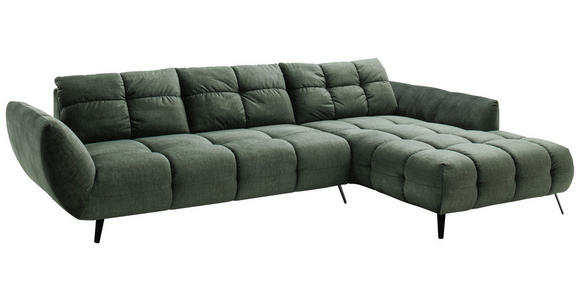 ECKSOFA Grün Mikrofaser  - Schwarz/Grün, KONVENTIONELL, Textil/Metall (313/215cm) - Hom`in