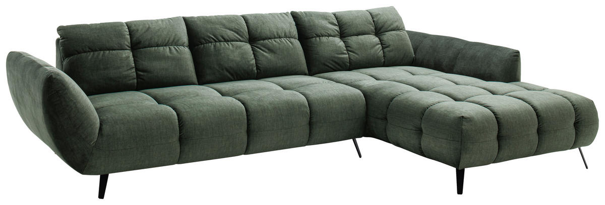 ECKSOFA Grün Mikrofaser  - Schwarz/Grün, KONVENTIONELL, Textil/Metall (313/215cm) - Hom`in
