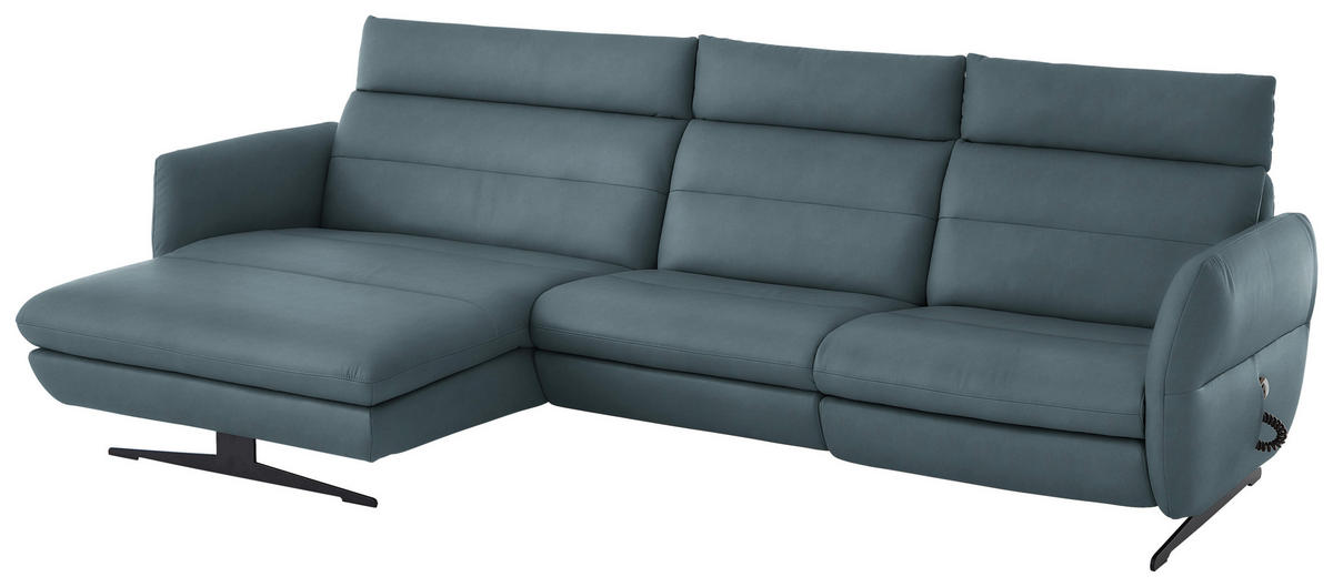 ECKSOFA in Echtleder Blaugrau  - Blaugrau/Schwarz, Design, Leder/Metall (169/298cm) - Dieter Knoll