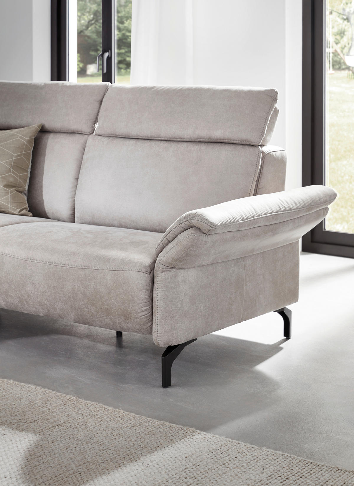 2-SITZER-SOFA in Lederlook Hellgrau  - Hellgrau/Schwarz, Konventionell, Textil/Metall (216/103/92cm) - Dieter Knoll