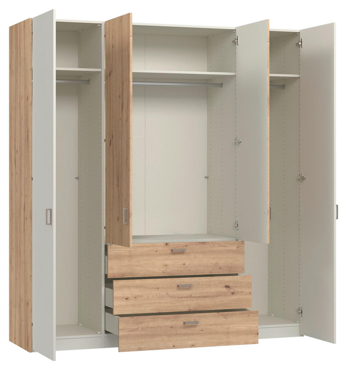 KLEIDERSCHRANK 203/220/59 cm,  in Creme, Weiß, Eiche Artisan, 4-türig  - Hellbraun/Creme, Design, Holzwerkstoff/Metall (203/220/59cm) - Jutzler