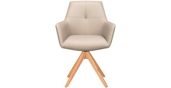 ARMLEHNSTUHL in Echtleder pigmentiert - Taupe/Eichefarben, Design, Leder/Holz (60/87,5/63,5cm) - Novel