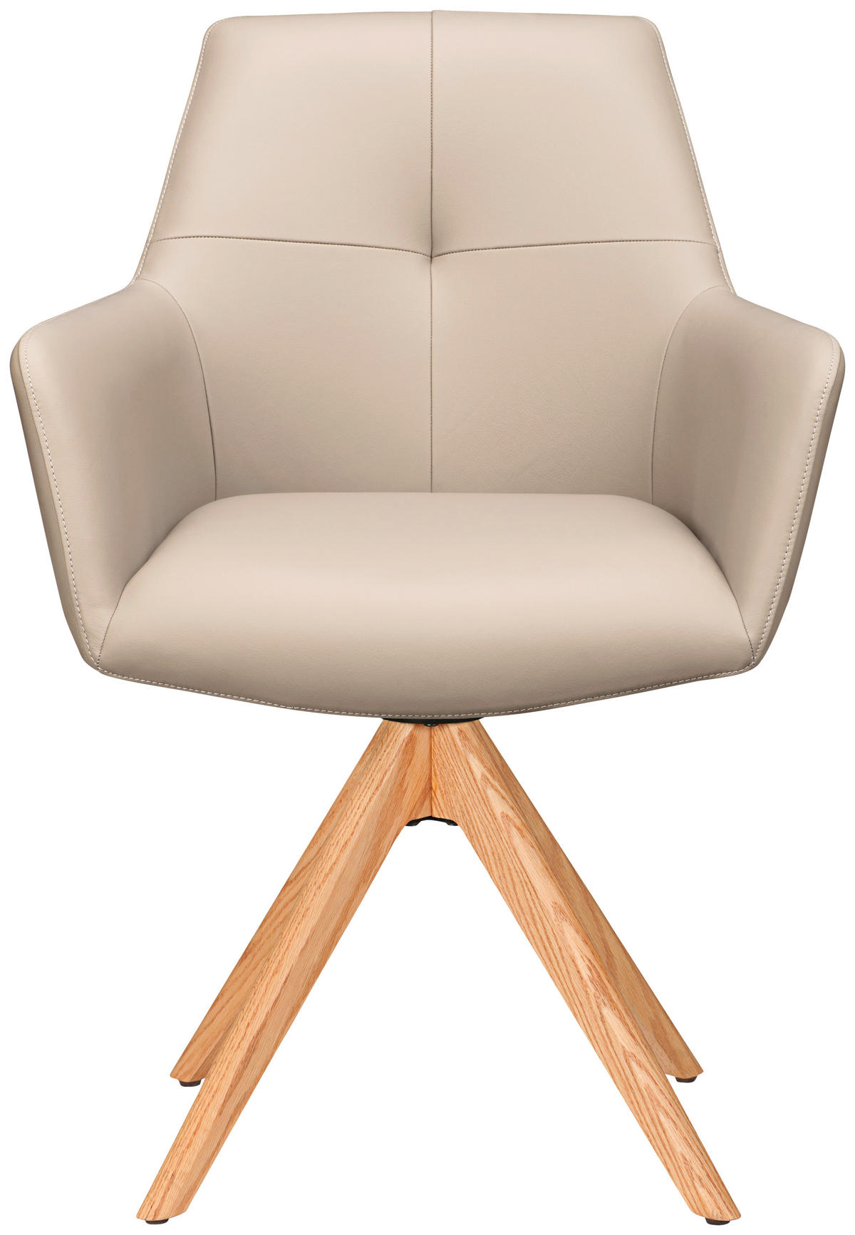 ARMLEHNSTUHL  in Echtleder pigmentiert  - Taupe/Eichefarben, Design, Leder/Holz (60/87,5/63,5cm) - Novel