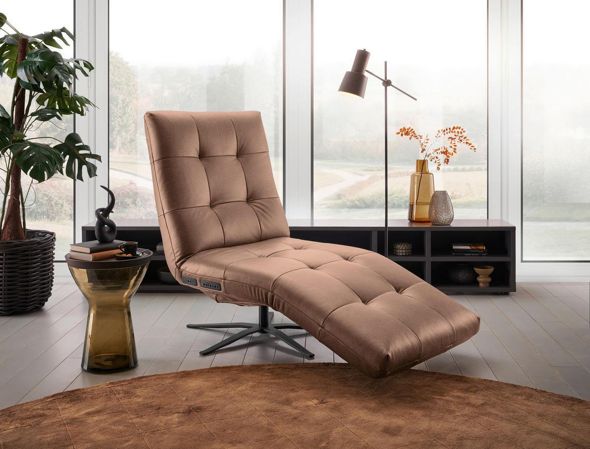 RELAXLIEGE in Echtleder Braun  - Schwarz/Braun, MODERN, Leder/Metall (82/53-115/156-206cm) - Pure Home Comfort