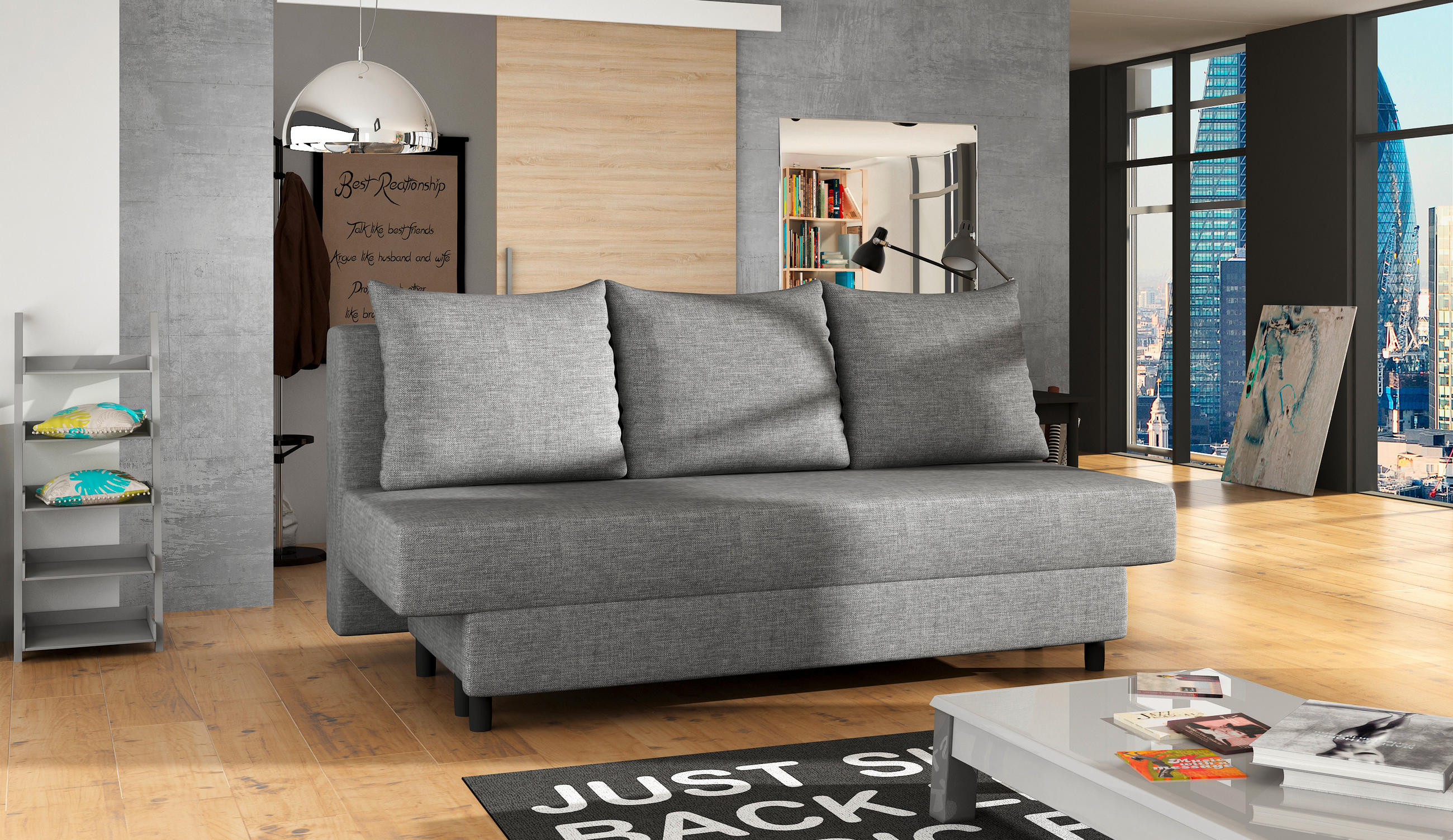 Schlafsofa in Grau fürs bequem Textilgeflecht Grau  - Schwarz/Grau, Design, Kunststoff/Textil (190/83/82cm) - MID.YOU