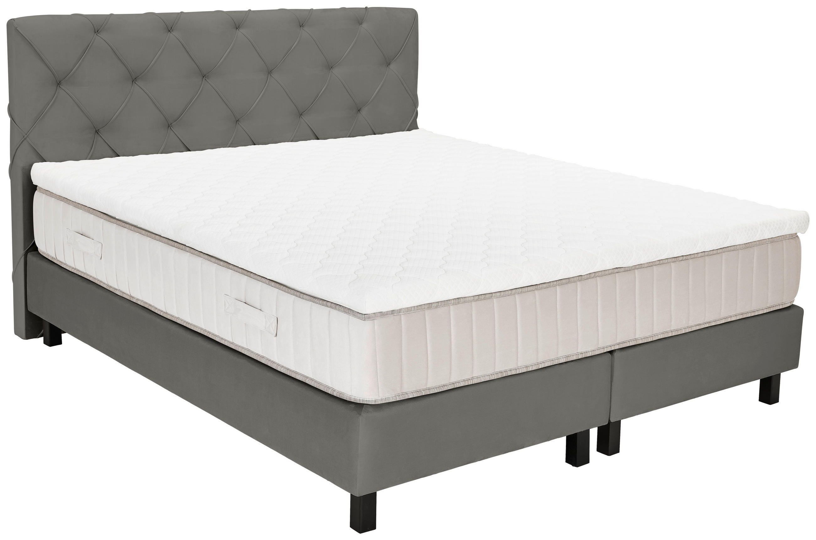 BOXSPRINGBETT 180/200 cm,  in Grau, Matratze, Topper, H3 = fest  - Schwarz/Grau, Design, Textil/Metall (180/200cm) - Esposa