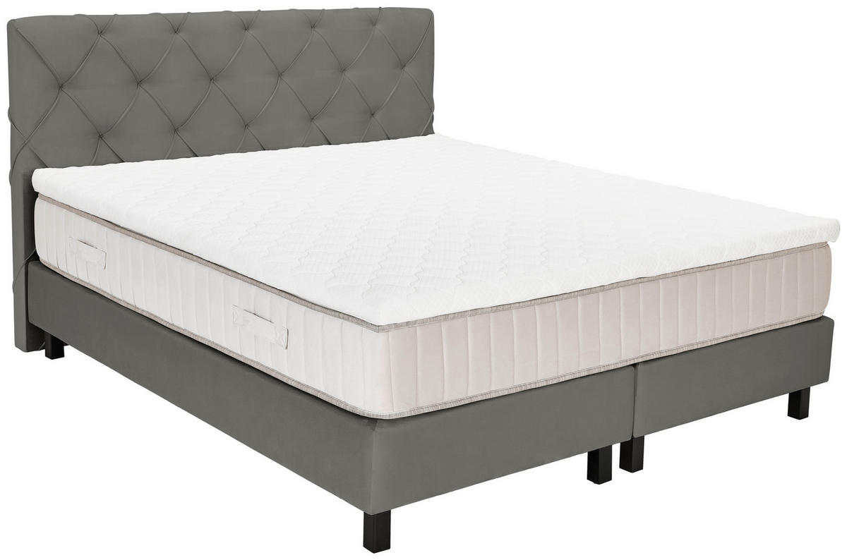 BOXSPRINGBETT 180/200 cm,  in Grau, Matratze, Topper, H3 = fest  - Schwarz/Grau, Design, Textil/Metall (180/200cm) - Esposa