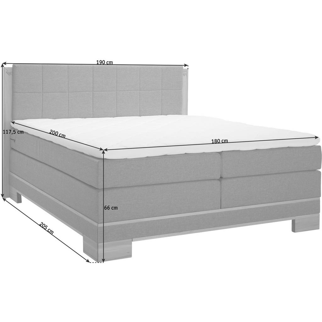 Thumbnail - Linea Natura Boxspringbett, Buche, Hellbraun, Textil, Kernbuche, massiv, H2 + H3, 7-Zonen, Höhe ca. 18 cm, 180x200 cm, g...