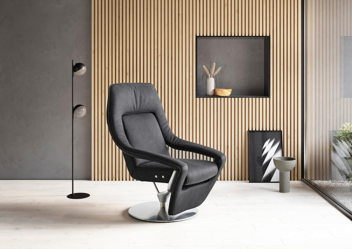 RELAXSESSEL in Leder Schwarz  - Schwarz/Grau, Design, Leder/Metall (77/113/91cm) - Koinor
