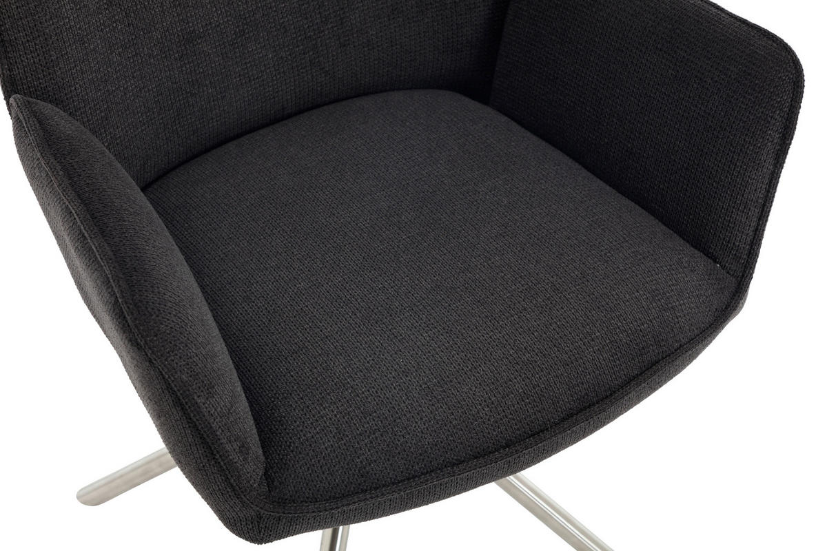 ARMLEHNSTUHL  Sitzfläche 180° drehbar, automatische Rückholfunktion Chenille  - Edelstahlfarben/Anthrazit, MODERN, Textil/Metall (60/89/64cm) - Livetastic