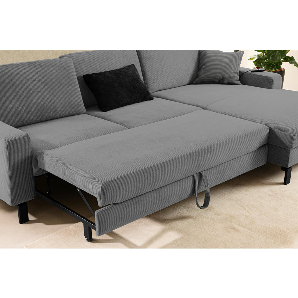 Thumbnail - Pure Home Lifestyle Ecksofa, Grau, Textil, 4-5-Sitzer, Ottomane rechts, L-Form, 298x185-209 cm, Goldenes M, Dgm, Fußausw...