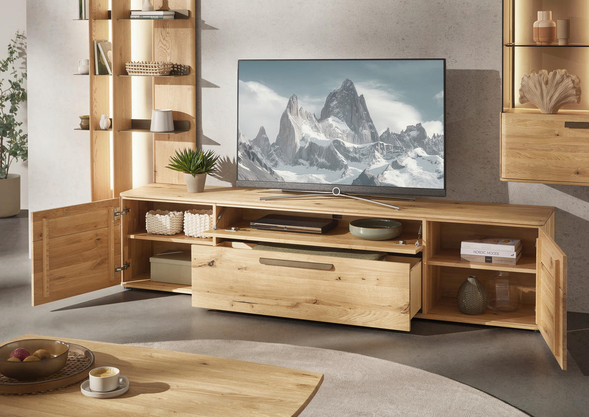 LOWBOARD  241,9/55,8/45,2 cm 1 Schublade(n) Typenauswahl, umfangreiches Zubehör erhältlich, stehend  - Wildeiche/Schwarz, Natur, Holz/Kunststoff (241,9/55,8/45,2cm) - Valnatura