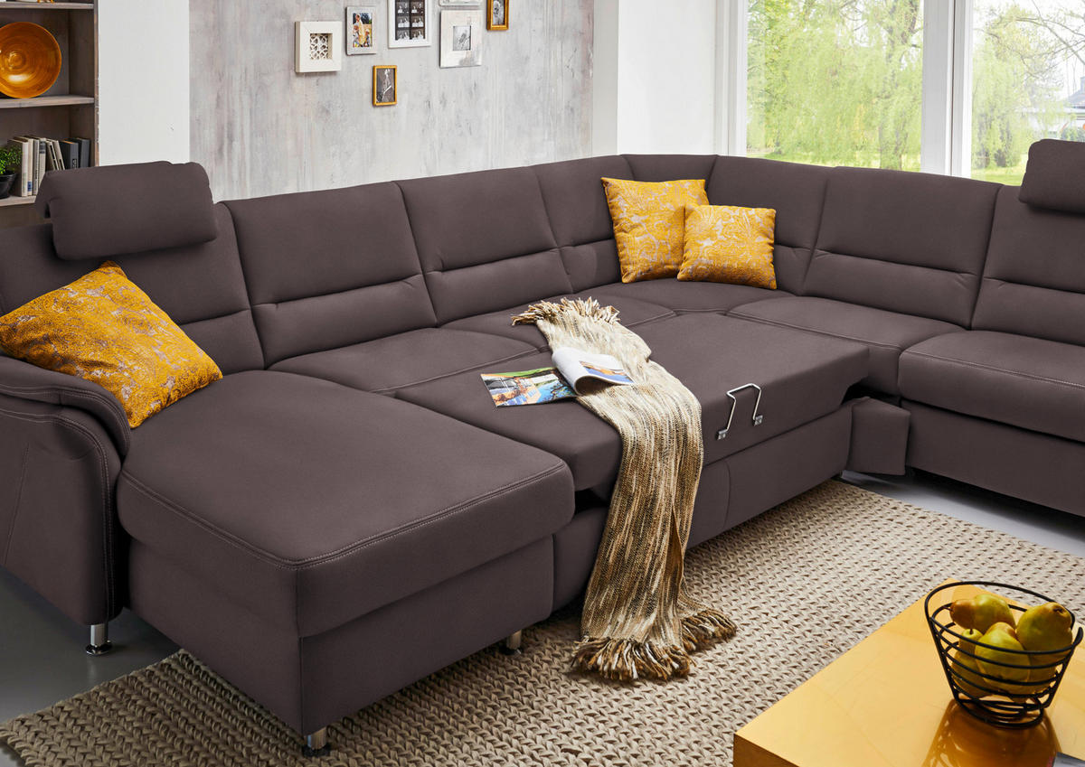 WOHNLANDSCHAFT in Mikrofaser Graubraun  - Graubraun/Alufarben, Konventionell, Textil/Metall (173/330/262cm) - Beldomo System