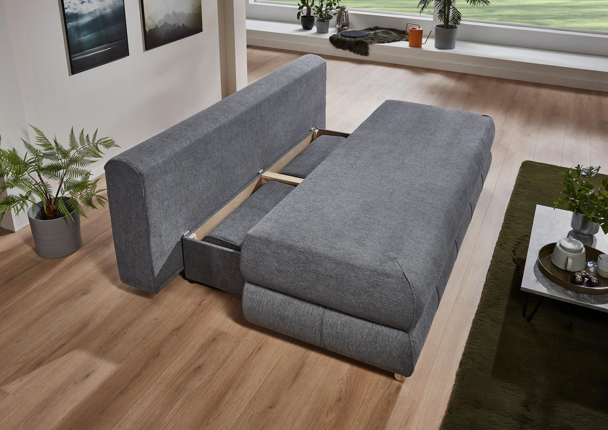 SCHLAFSOFA Webstoff Anthrazit  inkl. Rückenkissen, Armlehnenkissen, Bettkasten, Schlaffunktion, Rücken echt, Liegefläche im Originalstoff  - Edelstahlfarben/Anthrazit, KONVENTIONELL, Textil/Metall (199/95/97cm) - Carryhome